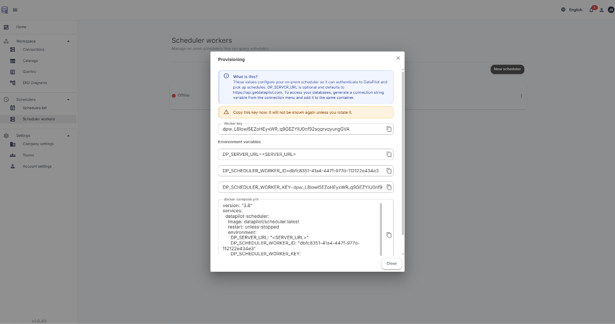 Local execution and on-prem scheduling for private networks - DataPilot
