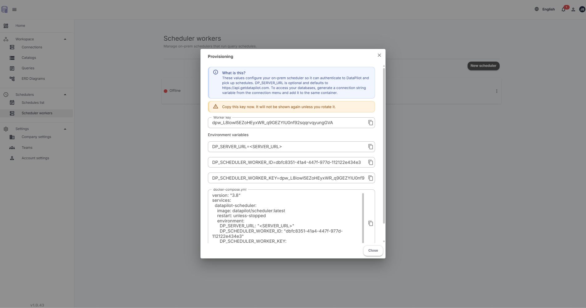 DataPilot private execution workflow with worker status, schedules, and controlled delivery