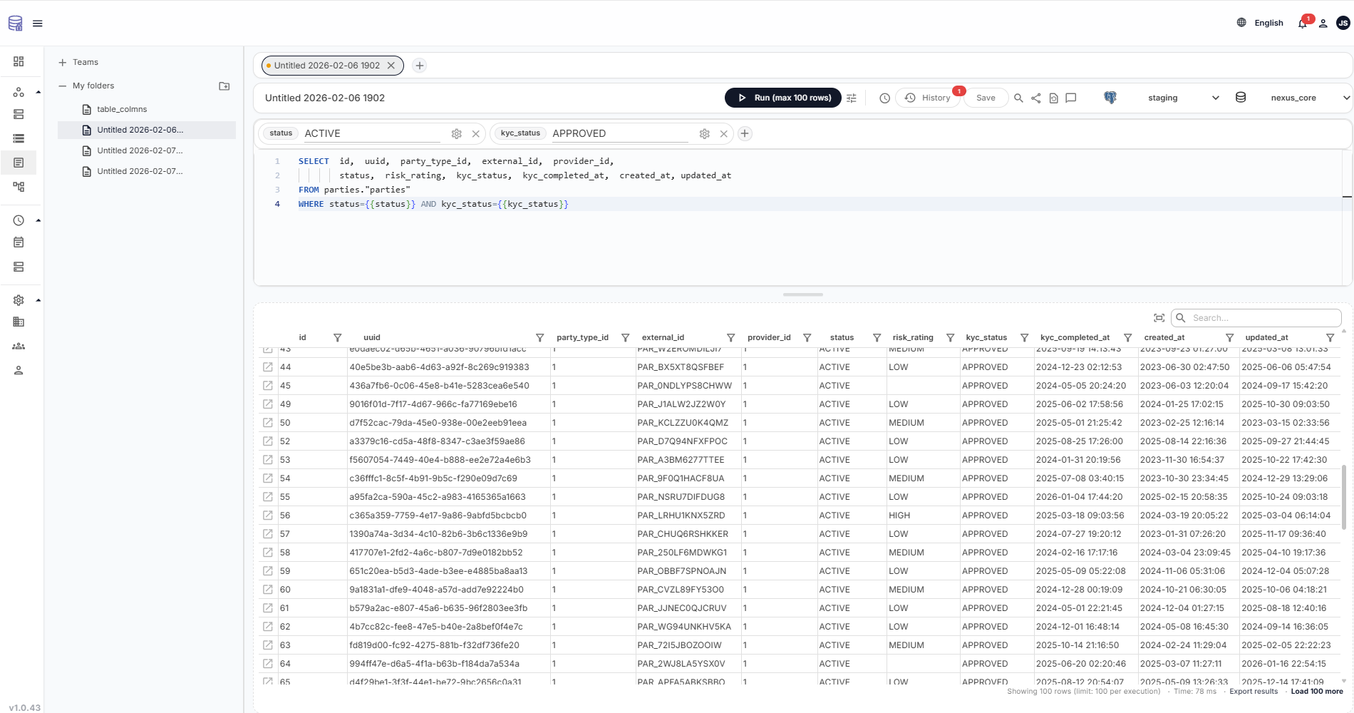 DataPilot SQL workspace showing query editor, run button, and results grid